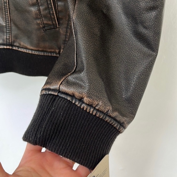 Levi’s Faux Leather Sherpa Lined Aviator Bomber Jacket Size M Brown Faux Leather - Picture 10 of 10
